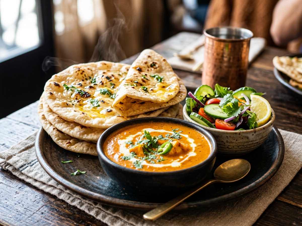 Freshly made hot wheat rotis with curry
